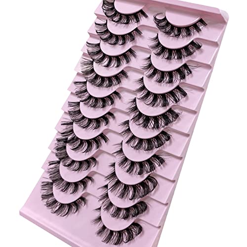 CNMTCCO False Eyelashes 10 Pairs Russian Strip Lashes Natural Fluffy Wispy D Curly Faux Mink Lashes Thick Short Soft Eyes Lash Reusable Fake Eyel