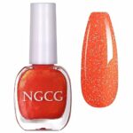 Orange Nail Polish - 14ML Sunset Nail Polish - Glitter & Pearl Nail Polish - Shell Metallic Effect Nail Polish Quick Drying & Long Lasting Hologr