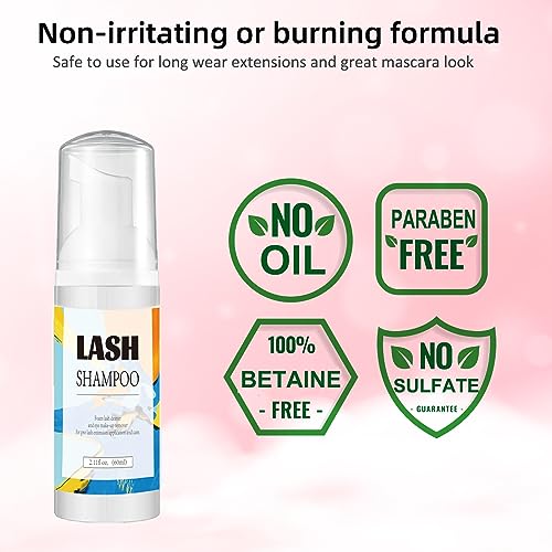 MULAFEE Eyelash Extension Cleanser, Lash Extension Shampoo Kit, Oils, Paraben & Sulfate Free Foaming 60 ML Eyelash Shampoo with Rinse Bottle and