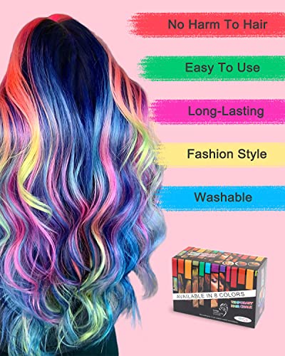 Hair Chalks for Girls, 8 Pcs Washable Hair Chalk Dye for Kids, Portable Non-Sticky Temporary Bright Hair Dye, Hair Spray Color for Kids Women Gif