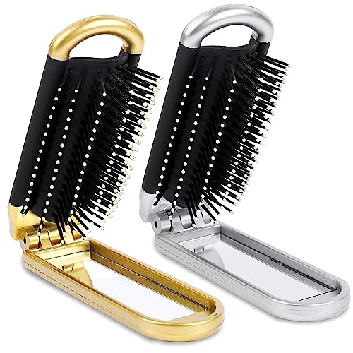 Hair Brush, Detangling Hairbrush With Mirror Travel Mini Small Paddle Brush Folding Hair Comb For Thick Curly Thin Long Short Wet Dry Hair Mens W