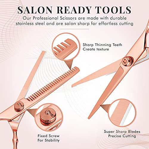 Hairdressing Scissors Set for Women - Hairdresser Barber Hair Cutting Scissors Kit for Trimming, Thinning with Comb, Clips and Case by Lily Engla