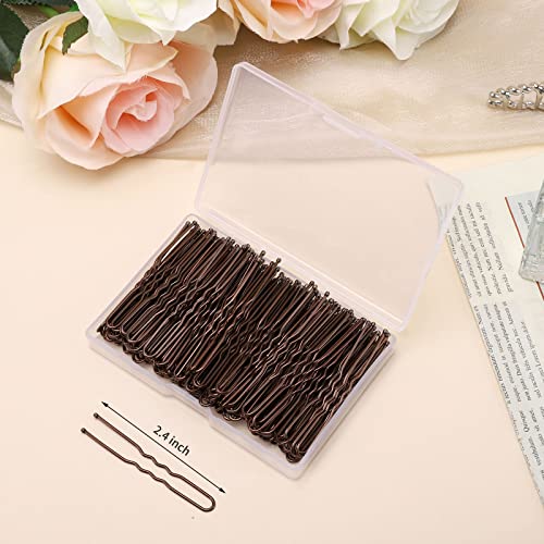 Cehony U Shaped Hair Pins, 200 Count Buns Waved U-shaped Hair Pins for Updos with Box for Women Lady Girls Bobby Pins French Historical Hair Pin