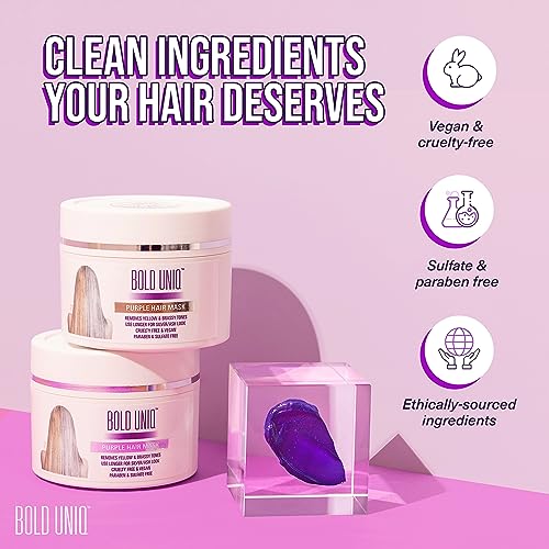 Purple Hair Mask for Blonde, Platinum and Silver Hair - B Uniq Blue Masque to Reduce Brassiness and Condition Dry, Damaged Hair - Sulfate Free To