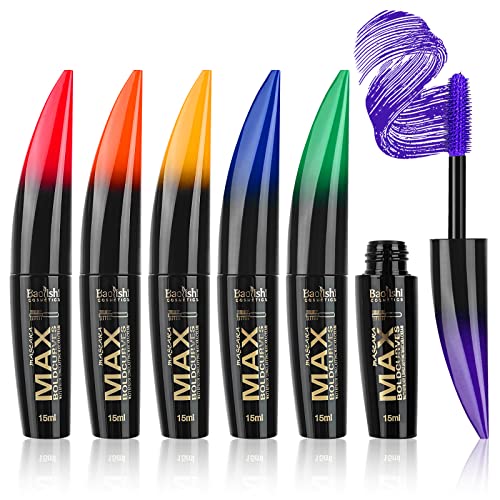 Colour Mascara Set,MKNZOME 6pcs Rainbow Colour Waterproof Mascara 4D Fiber Lash Long Lasting Thick Mascara Volume Eye lash Halloween Xmas Make Up