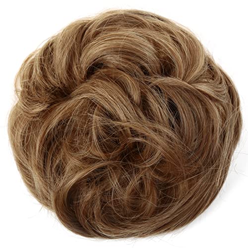 JJstar Messy Hair Bun Curly Wavy Hair Scrunchies Accessories Pieces for Women Girls Synthetic Hair Chignons (Dark Brown)