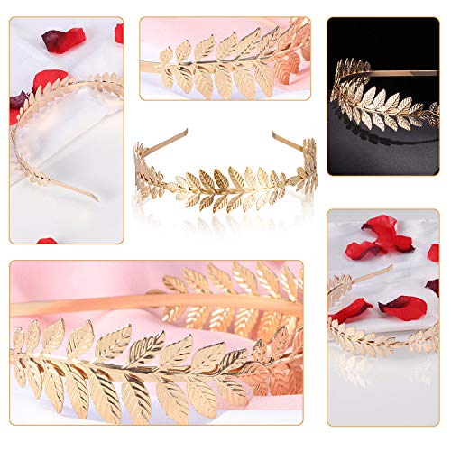 Roman Leaf Crown,XCOZU Goddess Tiara Gold Leaf Band Crown of Leaves,Girls Greek Gold Leaf Headband Bridal Headbands Gold Laurel Leaf Headdress Bo