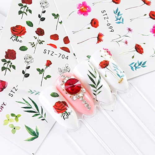 Cyalean Nail Art Stickers, 24 Sheets Water Transfers DIY Art Nail Stickers Self Adhesive Colorful Flowers Watermark Nail Sticker for Women Girls