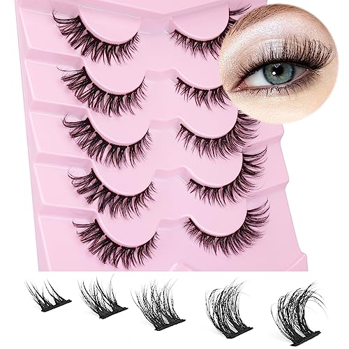Eyelashes Natural Clear Band Lashes Cat Eye Wispy Faux Mink Lashes 16MM 3D Fluffy Fake Eyelash 7 Pairs Pack by Mavphnee