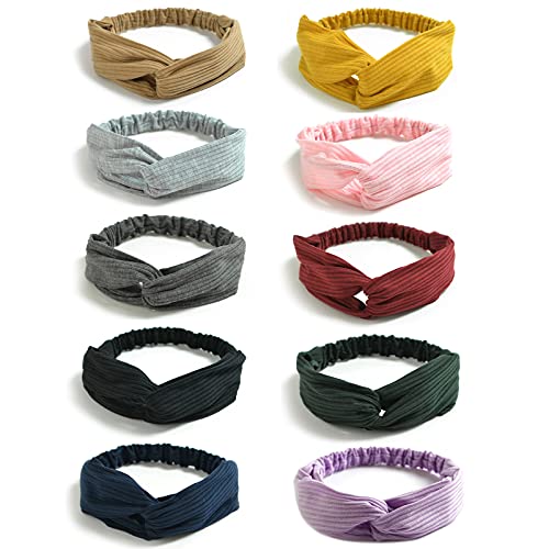 DRESHOW 10 Pieces Wide Headbands Knot Turban Headband Hair Band Elastic Hair Accessories for Women and Girls