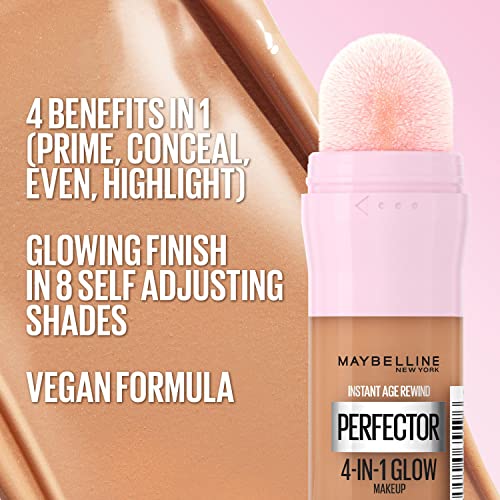 Maybelline New York Instant Anti Age Rewind Perfector, 4-In-1 Glow Primer, Concealer, Highlighter, Self-Adjusting Shades, Evens Skin Tone with a