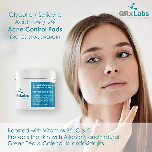 Glycolic/Salicylic Acid 10/2 Acne Control Pads With 10% Ultra Pure Glycolic Acid + 2% Salicylic Acid, Allantoin, Vitamins B5, C & E, Calendula &