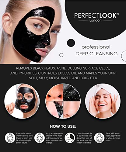 Perfect Look London Peel Off Face Masks, Intensive Purifier, Bamboo Charcoal Fighting Formula for Blackhead Removal and Deep Skin Clean, Carbon A