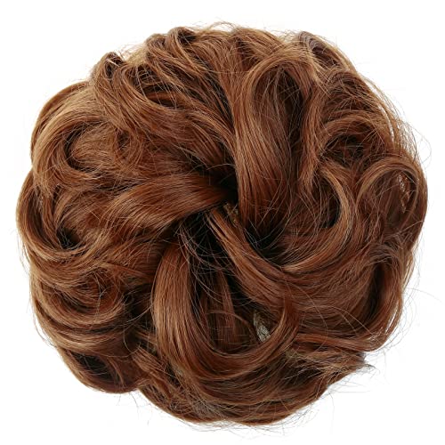 JJstar Messy Hair Bun Curly Wavy Hair Scrunchies Accessories Pieces for Women Girls Synthetic Hair Chignons (Dark Brown)