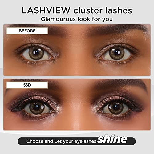 LASHVIEW DIY Lash Extension, Cluster Lashes,Soft and Lightweight, 0.10mm 56D 9-14mm Mixed Reusable Wide Band Lash Cluster at Home