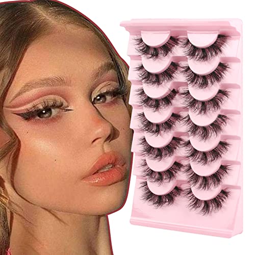 Oreola False Eyelashes Natural Fluffy Wispy Faux Mink Lashes Fluttery Light Fake Eyelashes Super Soft 7 Pairs Pack