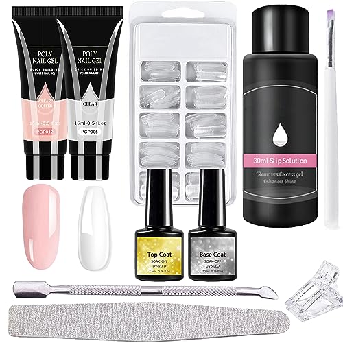 Nail Extension Kit, Gel Nail Kit Builder 2 Colors Poly Extension Gel False With Slip Solution , All-In-One Nail Gel Kit For Beginners Nail Art Fr