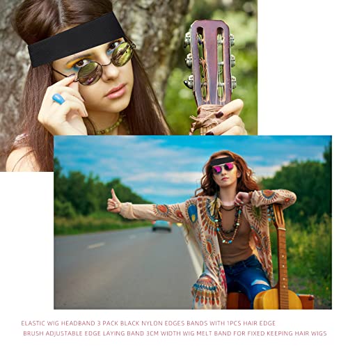 Elastic Wig Headband | Elastic Melt Band for Wig | Elastic Wig Headband | 3 Pack Black Nylon Edges Bands with 1Pcs Hair Edge Brush | Elastic Edge