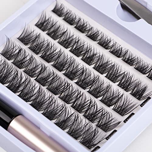 Lanciley Individual Lashes 45 Clusters Lashes CC Curl DIY Eyelash Extension Kit at Home for Make-up Beginner False Eyelashes with Eyelash Glue Tw