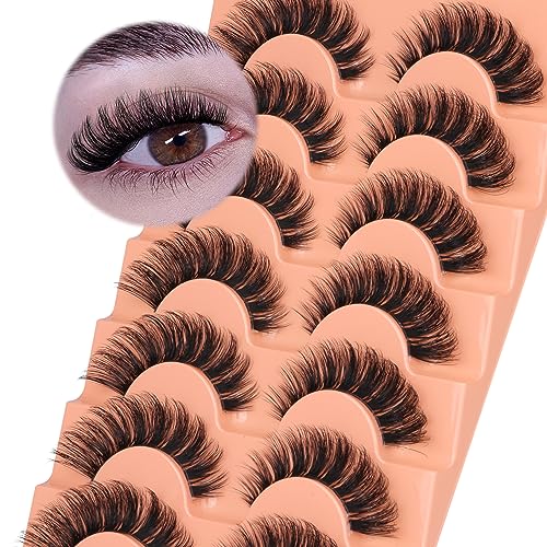 Eyelashes Natural Clear Band Lashes Cat Eye Wispy Faux Mink Lashes 16MM 3D Fluffy Fake Eyelash 7 Pairs Pack by Mavphnee