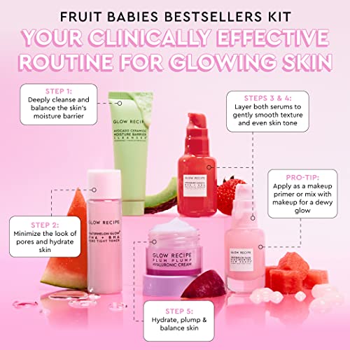 Glow Recipe - Fruit Babies Bestsellers Kit - Mini Travel Size Beauty Essentials - Avocado Foam Cleanser, Niacinamide Dew Drops Serum, Pore-Tight