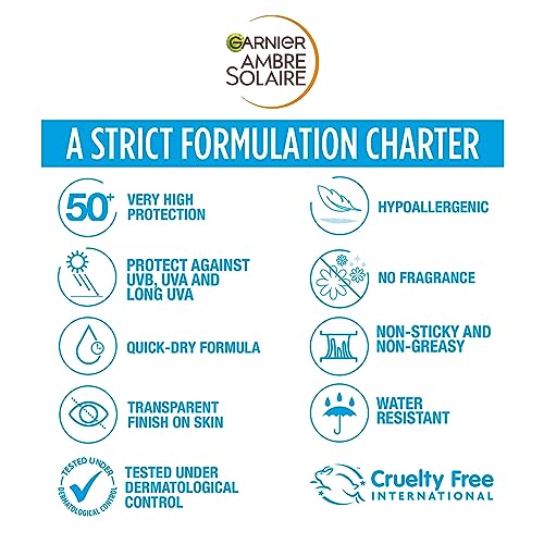 Garnier Ambre Solaire SPF 50+ Sun Protection Serum Face & Body, Non-Sticky, Non-Greasy Fluid Texture, No White Cast, Sensitive Advanced, 125 ml