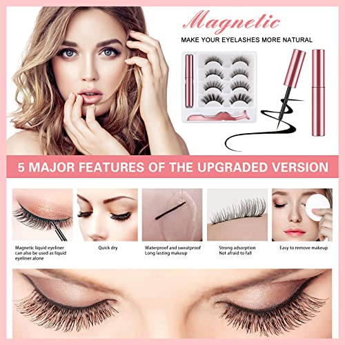 Magnetic Eyelashes,Magnetic Eyeliner and Lashes Kit have Soft Reusable Waterproof Long Lasting 4 Pairs of 3D Magnetic Eyelashes Natural Look No G