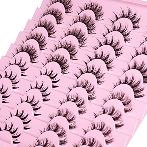 Manga Lashes Natural Look Anime False Eyelashes 20 Pairs Clear Band Individual Wispy Fake Eyelashes Strip Spiky DIY Cluster Lashes Extension C Cu
