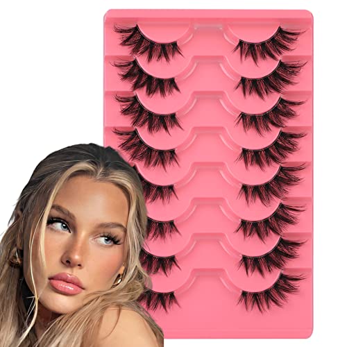Eyelashes Natural Clear Band Lashes Cat Eye Wispy Faux Mink Lashes 16MM 3D Fluffy Fake Eyelash 7 Pairs Pack by Mavphnee
