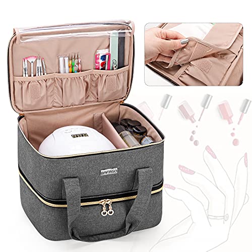BAFASO Nail Polish Organiser Holds 40 Bottles (15ml - 0.5 fl.oz) and a Nail Lamp, Nail Polish Carrying Case with Manicure Tools Storage Sections