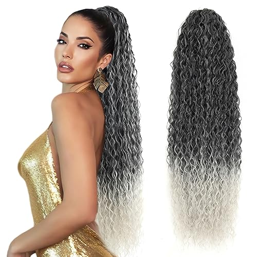 Drawstring Ponytail Extension, 30 inch Long Curly Ponytail Hair Extension Synthetic Hairpiece for Women(1B#, 30 inch)