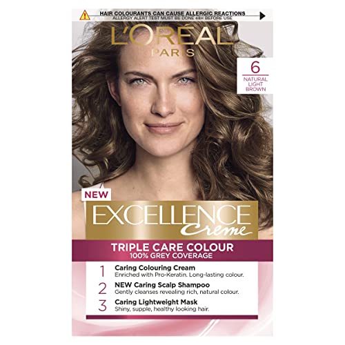 L'Oréal Paris Excellence Crème Permanent Hair Dye, Radiant At-Home Hair Colour with up to 100% Grey Coverage, Pro-Keratin, Up to 8 Weeks of Colou