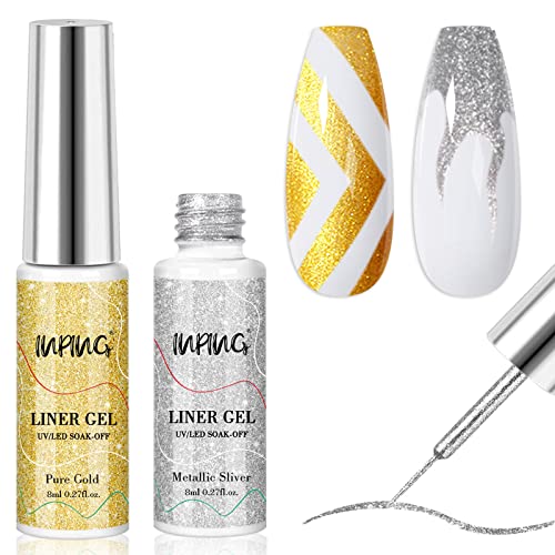 INPING Nail Art Liner Gel Polish, 2 Basic Colors Black White Liner Painted Gel Set Soak-Off UV/LED Nail Varnish Line Pen for Drawing Liner Swirl
