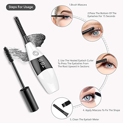 Heated Eyelash Curler, Portable Electric Eyelash Curler, 10s Quick Heat 60° / 70° / 80° / 90° 4 Temperature Modes with LED Display, Mini Eye Lash