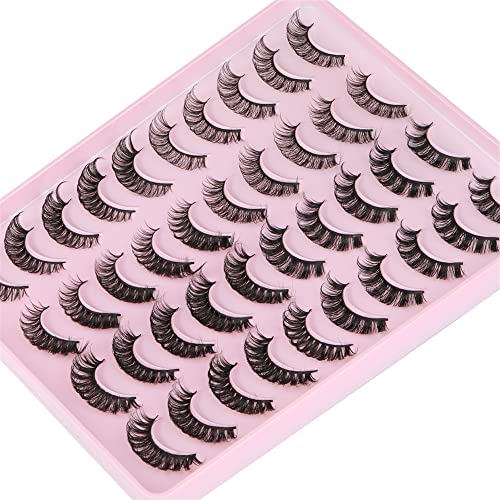Ruairie False Eyelashes Natural Look Russian Strip Lashes D Curl Fluffy Wispy Faux Mink Lashes 20 Pairs 4 Styles Volume Curly Fake Eyelashes Pack