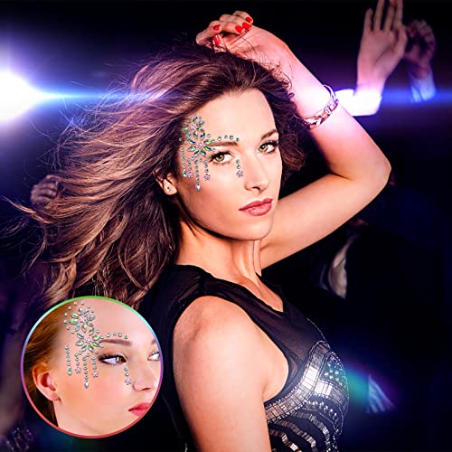 Face Gems Glitter 6PCS Festival Face Stickers Self-Adhesive Face Jewels Crystal Rhinestone Temporary Tattoo for Face Eyes Body Rave Festival Part