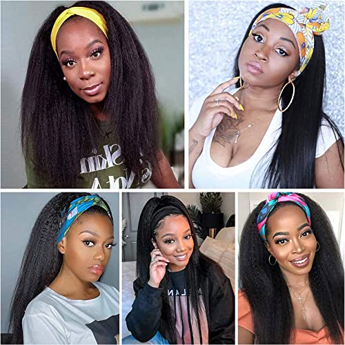 iShine Headband Wigs for Women Long Yaki Straight Headband Wigs for Black Women Afro Kinky Headband Synthetic Wig Glueless Headband Wigs with Bla