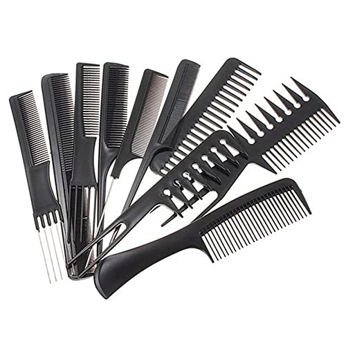 PLASTIFIC 10Pcs Hairdressing Comb Set Hair Styling Pro Kit Professional Barber Salon Gift Black Colour Set - Portable Set Hair Care Style Accesso