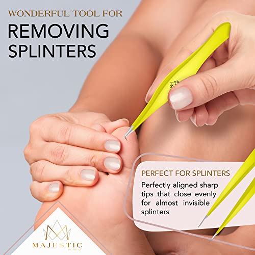 Majestic Bombay Fine Point Tweezers for Women and Men – Splinter Ticks, Facial, Brow and Ingrown Hair Removal–Sharp, Needle Nose, Surgical Tweeze