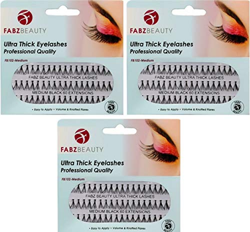 Ultra Thick Knotted Individual Cluster Eyelashes False Lashes Fabz Beauty (Pack of 3 - Long 12mm)