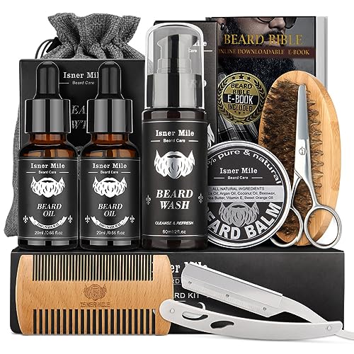 Beard Grooming Kit for Men, Perfect Fathers Gifts for Dad Him Husband Boyfriend, with Beard Shampoo Wash, Growth Oil, Balm, Trimming Set Include