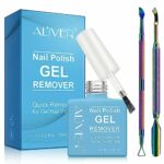 Gel Nail Polish Remover With 1 PCS Cuticle Pusher + 1 PCS Nail Polish Scrape,Quickly & Easily Removes Gel Nail Polish Within 2-3 Minutes,No Need