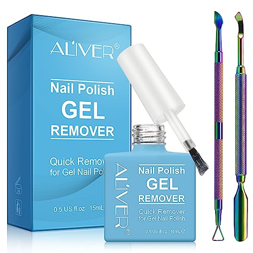 Gel Nail Polish Remover With 1 PCS Cuticle Pusher + 1 PCS Nail Polish Scrape,Quickly & Easily Removes Gel Nail Polish Within 2-3 Minutes,No Need