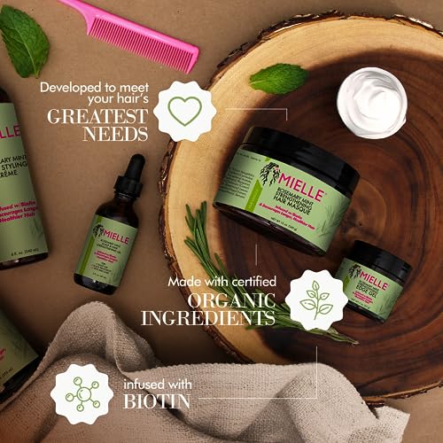 Mielle Organics Rosemary Mint Strengthening Hair Masque, Infused w/Biotin, 12 Ounces