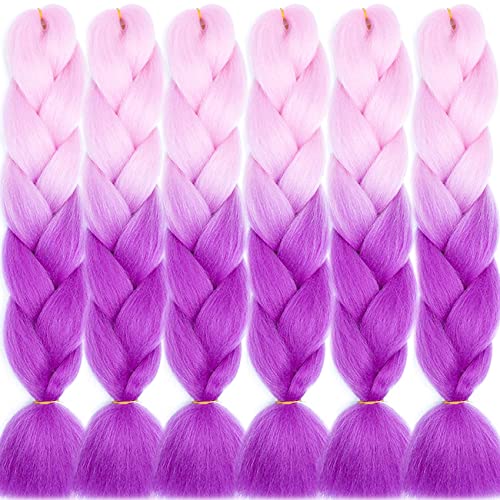 LDMY Hair for Braiding-Jumbo Braids, Long Colorful Ombre Pink Purple Jumbo Braiding Hair Extensions Kanekalon Jumbo Braid Wigs for Women Syntheti