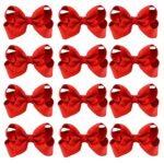 Jeffan 12 PCS Ribbon Hair Bows 3 Inch Cheerleading Alligator Clips Accessories for School Girls Toddlers (Red)
