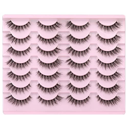 Newcally False Eyelashes Natural 3D Lashes Cat Eye Look Faux Mink Lashes Fluffy Strip 14 Pairs, Multipack