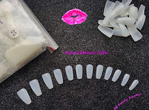 600 Pieces Medium Long Coffin Ballerina False Nail Tips NATURAL Full Cover Acrylic Press On False Nails Tips Extensions - Professional Salon & Ho