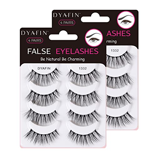DYAFIN 3D Eyelashes 100% Handmade Strip Lashes Reusable Lightweight Soft Long False Eyelashes 4 Pairs Fake Eyelashes
