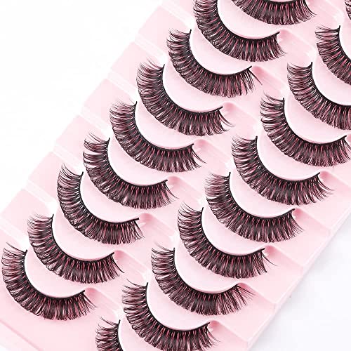 False Eyelashes Russian Strip Lashes Natural Fluffy Wispy D Curly 10 Pairs Reusable Fake Eyelashes Faux Mink Lashes Thick Short Soft Eyes Lash